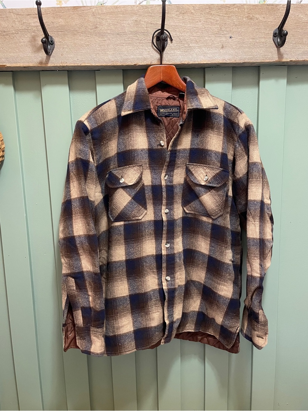 Woodland Plaid Shirt Jacket Wool Blend Quilted Outdoor Shacket M